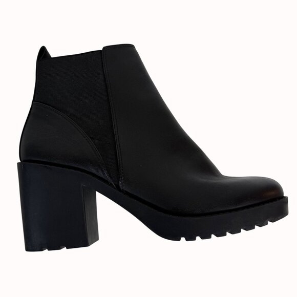 Divided Chunky Heel Ankle Boots Size 9.5 Biker Chic Black Platform Lug Shoe Edgy - Picture 16 of 16